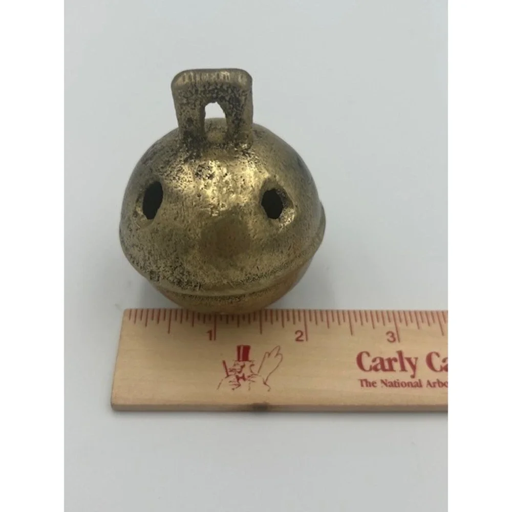 Vintage Antique Brass Crotal Sleigh Bell Primitive Cast Metal Round 2.25in